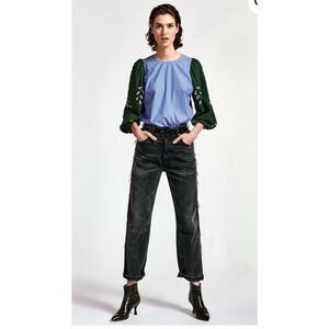 Essentiel Antwerp Whipple Blouse Top Stripe Embellished Puff Sleeve Women's Size